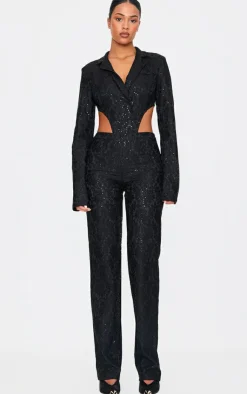Tall Sequin Lace Bodysuit Blazer Jacket-PrettyLittleThing Sale