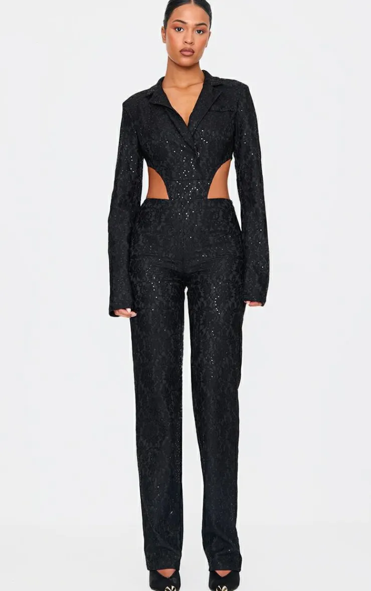 Tall Sequin Lace Bodysuit Blazer Jacket-PrettyLittleThing Sale