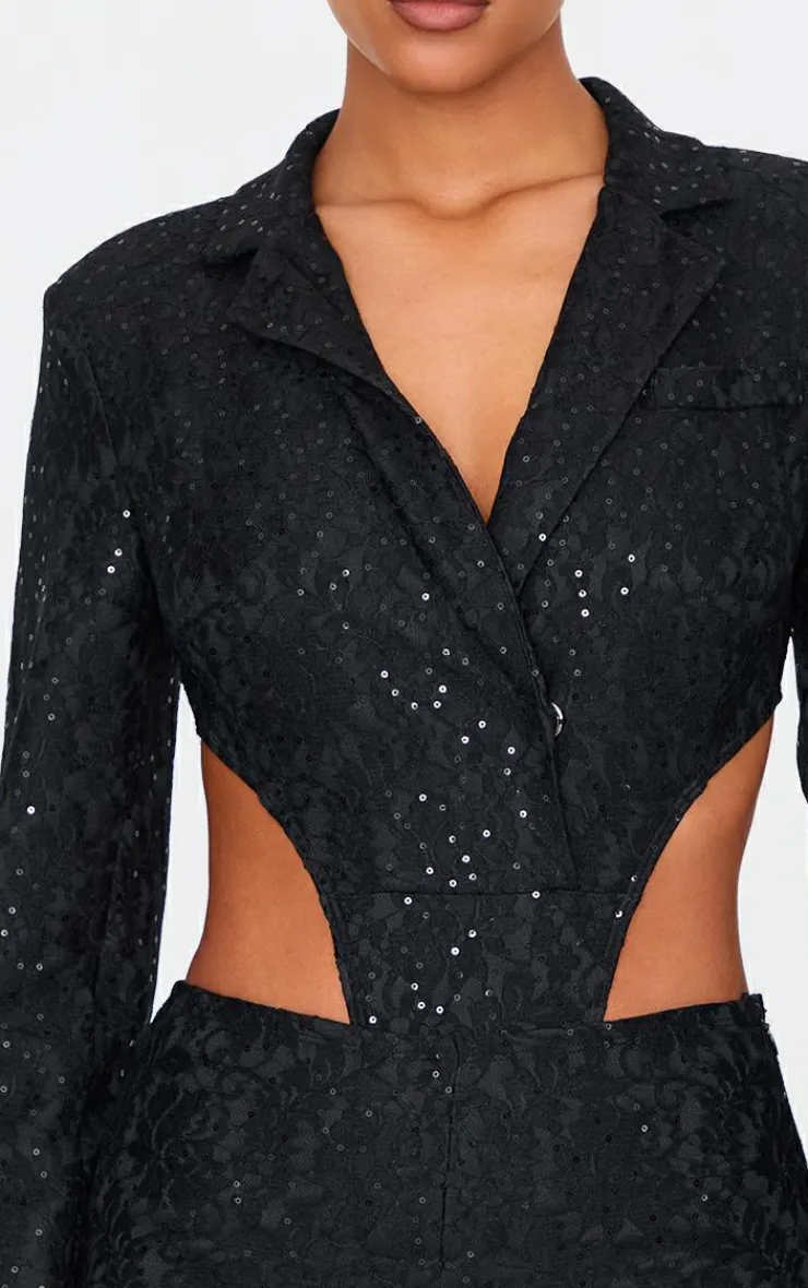 Tall Sequin Lace Bodysuit Blazer Jacket-PrettyLittleThing Sale