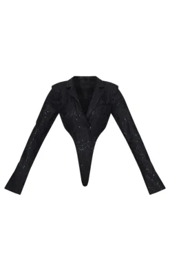 Tall Sequin Lace Bodysuit Blazer Jacket-PrettyLittleThing Sale