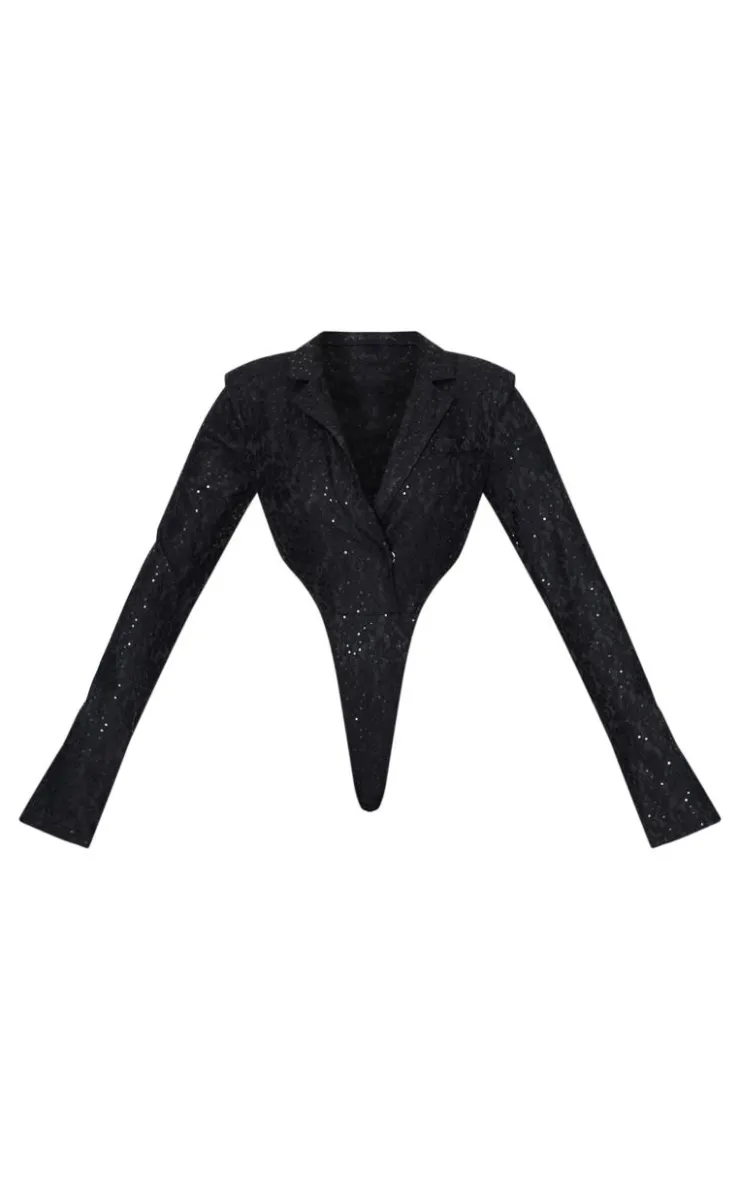 Tall Sequin Lace Bodysuit Blazer Jacket-PrettyLittleThing Sale