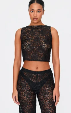 Tall Sequin Lace Sleeveless Crop Top-PrettyLittleThing Hot