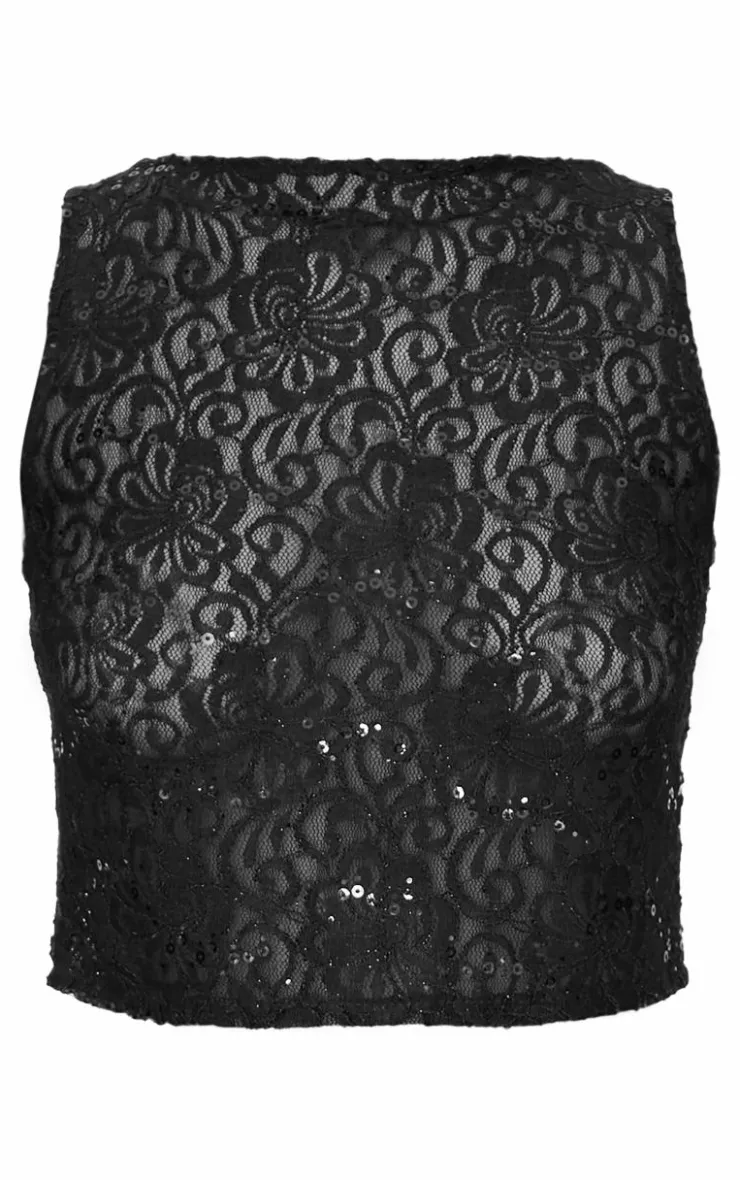 Tall Sequin Lace Sleeveless Crop Top-PrettyLittleThing Hot
