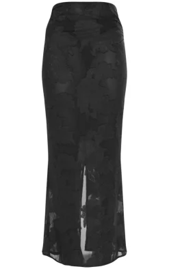 PrettyLittleThing Tall Sheer Floral Mesh Maxi Skirt Black