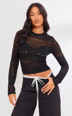 PrettyLittleThing Knitted Tops*Tall Sheer Knit Long Sleeve Top