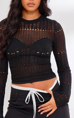 PrettyLittleThing Knitted Tops*Tall Sheer Knit Long Sleeve Top