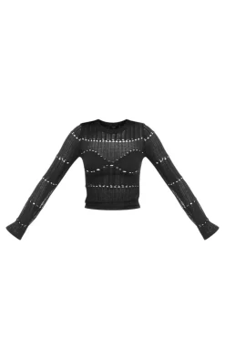 PrettyLittleThing Knitted Tops*Tall Sheer Knit Long Sleeve Top