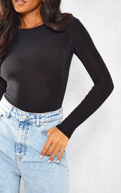 Tall Black Slinky Long Sleeve Bodysuit