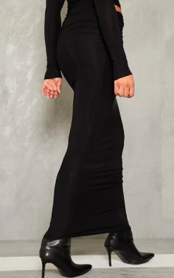 New PrettyLittleThing Tall Slinky Ruched Midaxi Skirt Black