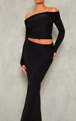 New PrettyLittleThing Tall Slinky Ruched Midaxi Skirt Black