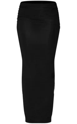 New PrettyLittleThing Tall Slinky Ruched Midaxi Skirt Black
