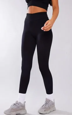 PrettyLittleThing Tall Snatched Ribbed High Waisted Leggings Black