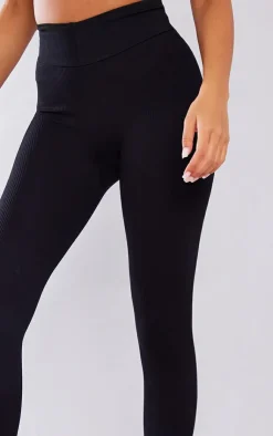 PrettyLittleThing Tall Snatched Ribbed High Waisted Leggings Black