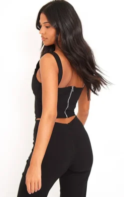 Online PrettyLittleThing Tall Stretch Woven Corset Top Black