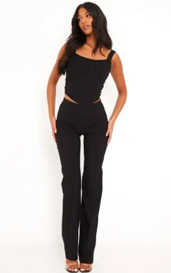 Online PrettyLittleThing Tall Stretch Woven Corset Top Black