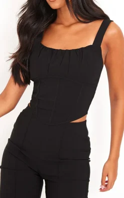 Online PrettyLittleThing Tall Stretch Woven Corset Top Black