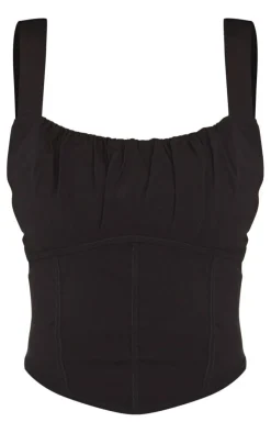 Online PrettyLittleThing Tall Stretch Woven Corset Top Black
