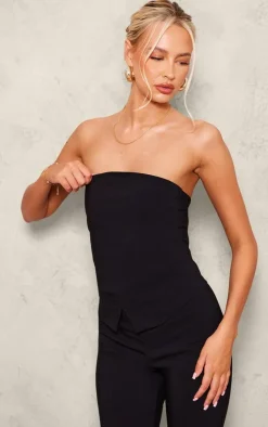 Online PrettyLittleThing Tall Stretch Woven Bandeau Top Black