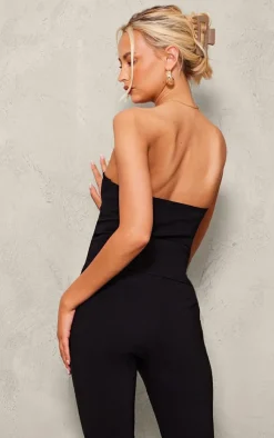 Online PrettyLittleThing Tall Stretch Woven Bandeau Top Black