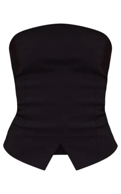 Online PrettyLittleThing Tall Stretch Woven Bandeau Top Black