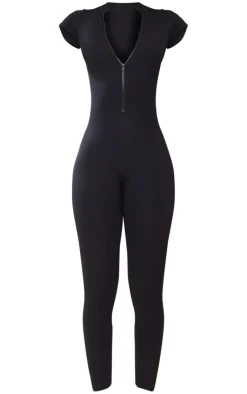 PrettyLittleThing Snatched*Tall Structured Snatched Rib Short Sleeve Jumpsuit