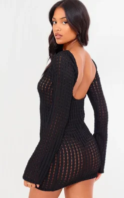 Tall Textured Open Back Long Sleeve Mini Dress-PrettyLittleThing Discount