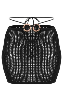 Discount PrettyLittleThing Tall Trim Detail Open Knit Mini Skirt Black