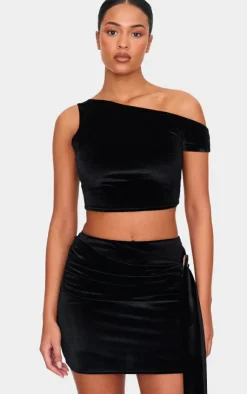Sale PrettyLittleThing Tall Velvet Buckle Detail Mini Skirt Black