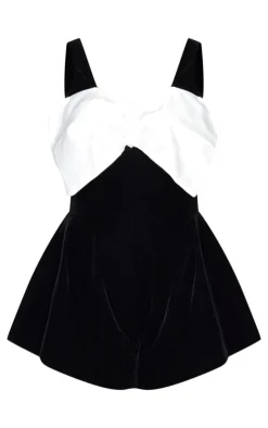 Tall Velvet Sleeveless Bow Detail Romper-PrettyLittleThing