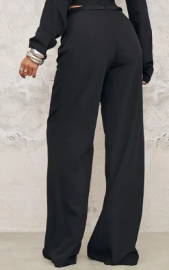 Hot PrettyLittleThing Tall Woven Buckle Detail Wide Leg Pants Black