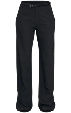 Hot PrettyLittleThing Tall Woven Buckle Detail Wide Leg Pants Black