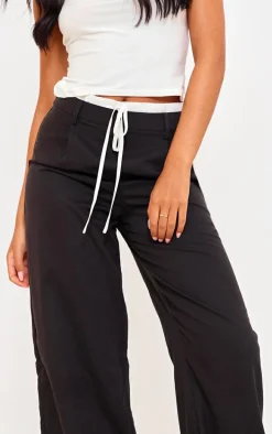 Tall Black Woven Double Waistband Tailored Pants