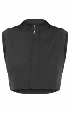 Online PrettyLittleThing Tall Zip Up Sleeveless Crop Top Black