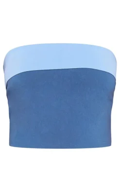 Online PrettyLittleThing Tall Contrast Fold Over Bandeau Top Blue