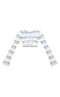New PrettyLittleThing Tall Open Knit Long Sleeve Crop Top Blue