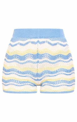 Outlet PrettyLittleThing Tall Open Knit Shorts Blue