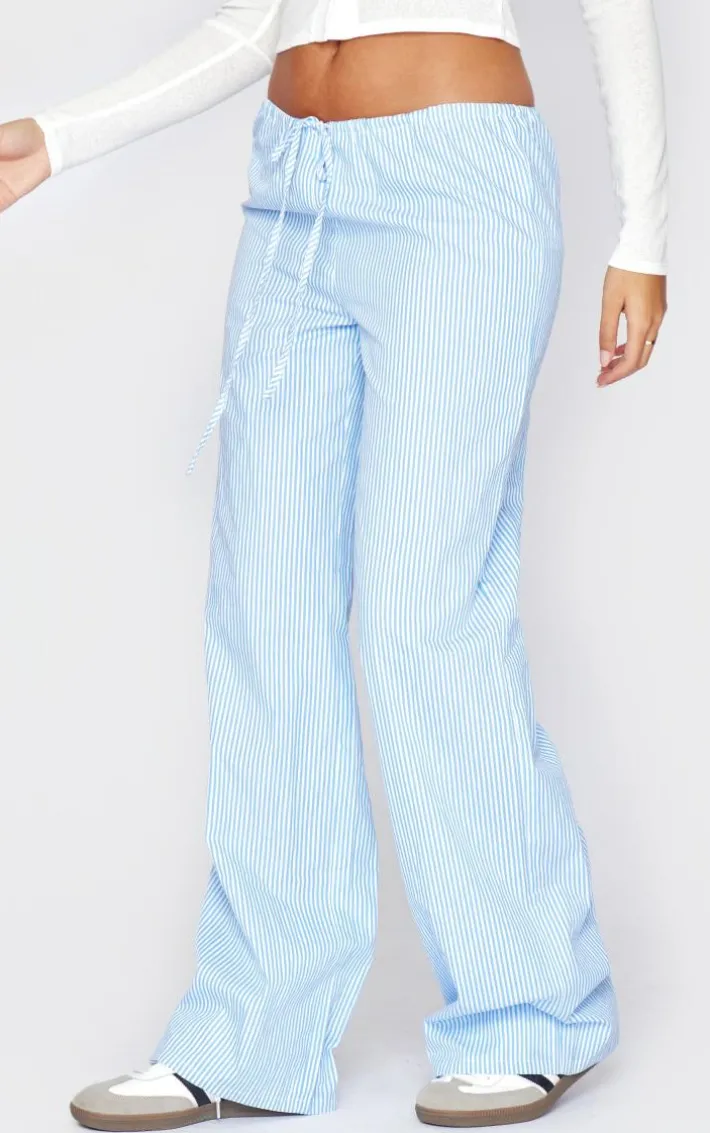 Tall Blue Pinstripe Low Rise Drawstring Waist Pants