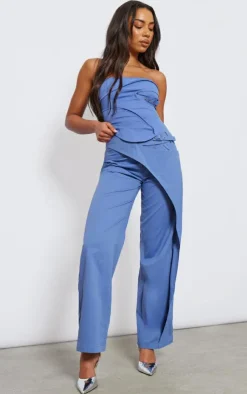 New PrettyLittleThing Tall Tailored Buckle Detail Bandeau Top Blue