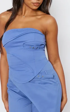 New PrettyLittleThing Tall Tailored Buckle Detail Bandeau Top Blue