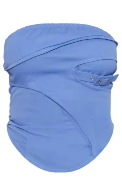 New PrettyLittleThing Tall Tailored Buckle Detail Bandeau Top Blue