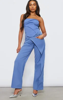 Hot PrettyLittleThing Tall Tailored Cut Out Detail Wide Leg Pants Blue