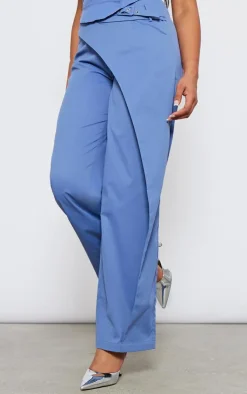 Hot PrettyLittleThing Tall Tailored Cut Out Detail Wide Leg Pants Blue