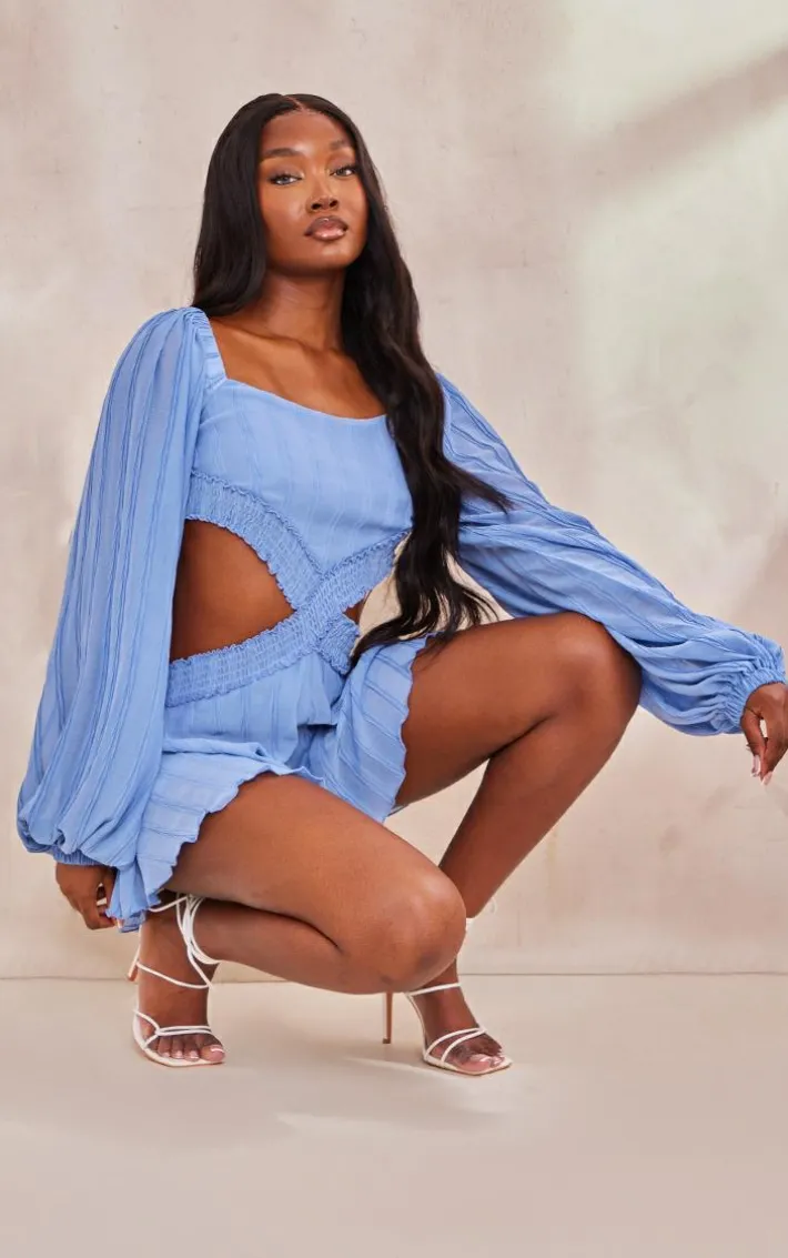 Tall Blue Textured Cut Out Romper