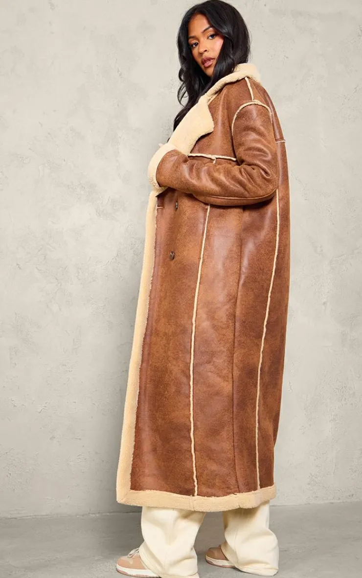PrettyLittleThing Christmas Shop*Tall Faux Suede Borg Trim Maxi Coat