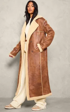 PrettyLittleThing Christmas Shop*Tall Faux Suede Borg Trim Maxi Coat