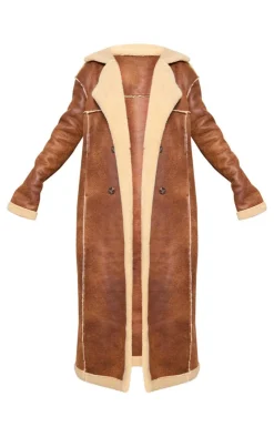 PrettyLittleThing Christmas Shop*Tall Faux Suede Borg Trim Maxi Coat