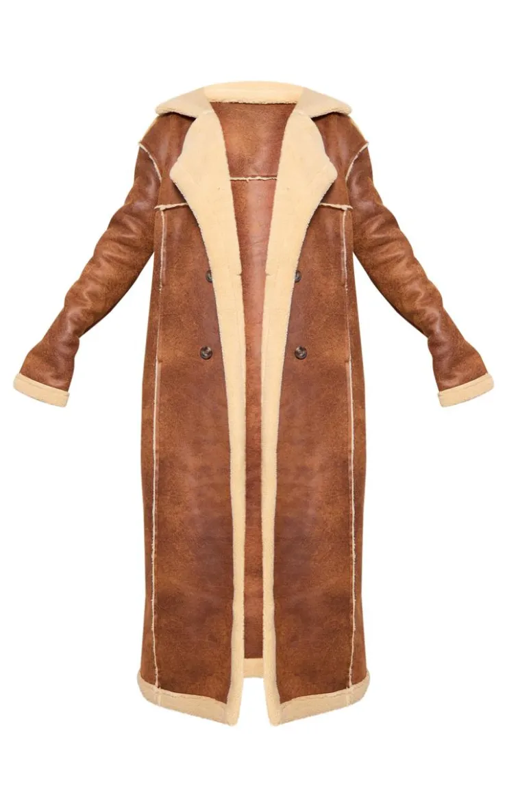 PrettyLittleThing Christmas Shop*Tall Faux Suede Borg Trim Maxi Coat