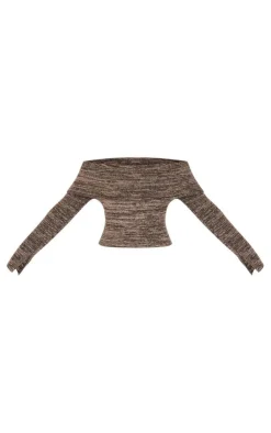 PrettyLittleThing Knitted Tops*Tall Knitted Bardot Long Sleeve Top