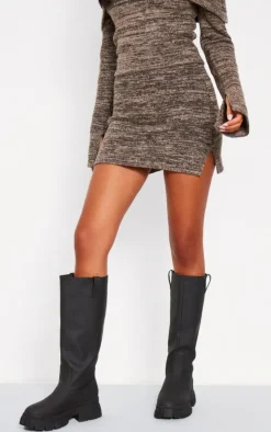 Hot PrettyLittleThing Tall Knitted Mini Skirt Brown