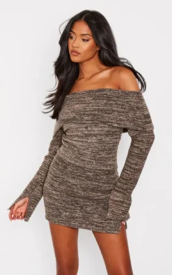Hot PrettyLittleThing Tall Knitted Mini Skirt Brown